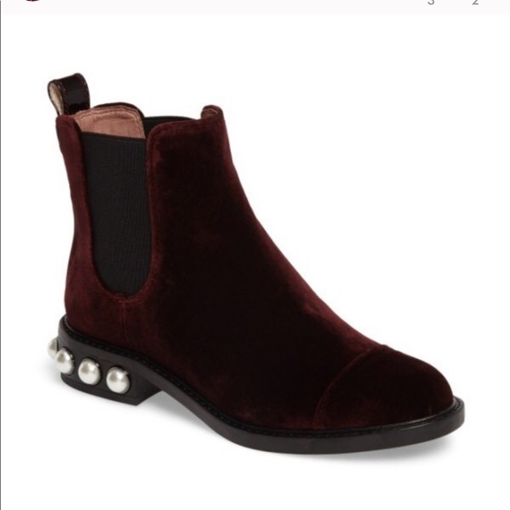 Louise et Cie Maroon Velvet Glass Pearl Bootie - Picture 3 of 9
